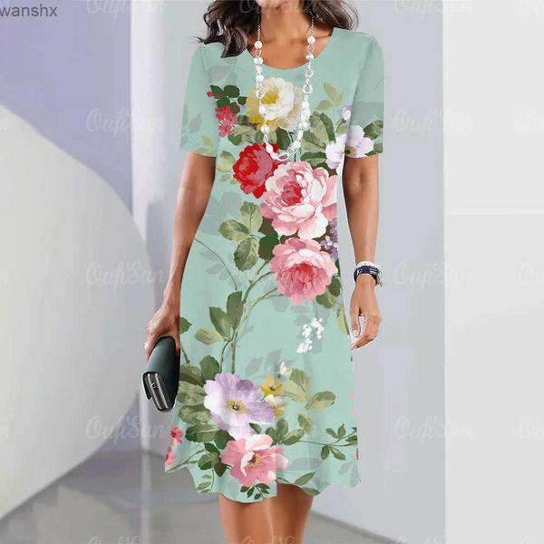 Городские сексуальные платья 2024 Новые женские платья Midi Floral Printed Summer Elegant Dress Feamle с коротким рукавами