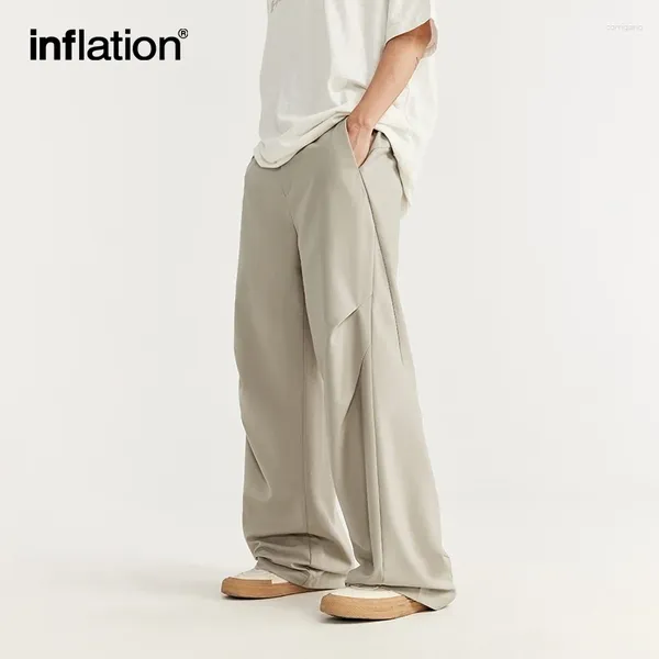 Calça masculina inflação joelho prega de corte calça calças de streetwear masculina cintura elástica