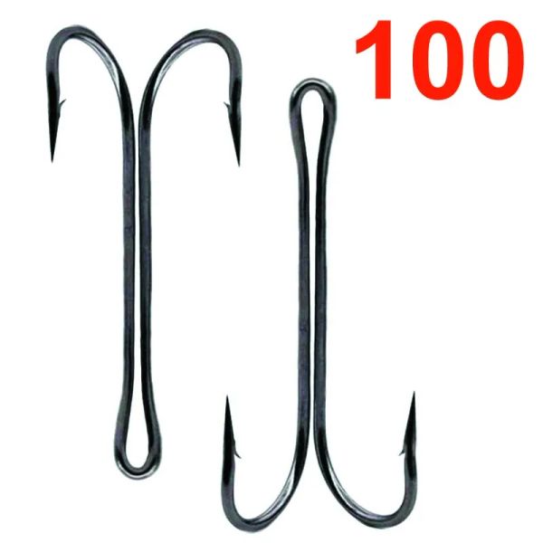 Acessórios 100 PCs Long Shank Weedless Fishing Hook Double Hook for Soft Lure Bying Tying Duple Hook para Jig Bass Fish Hook Tackle Tackle