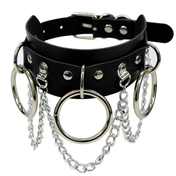 Halsketten Edelstahl PU Leder Choker Halskette Anhängerkragen für Frauen Goth Punk Chain Sexy Chocker Halsketten Bondage Geschenk