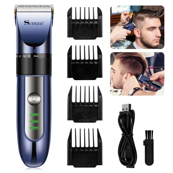 Surker Electric Hair Clipper For Men Máquina de corte de cabelo sem fio USB Aparador de cabelo conjunto azul preto 240408