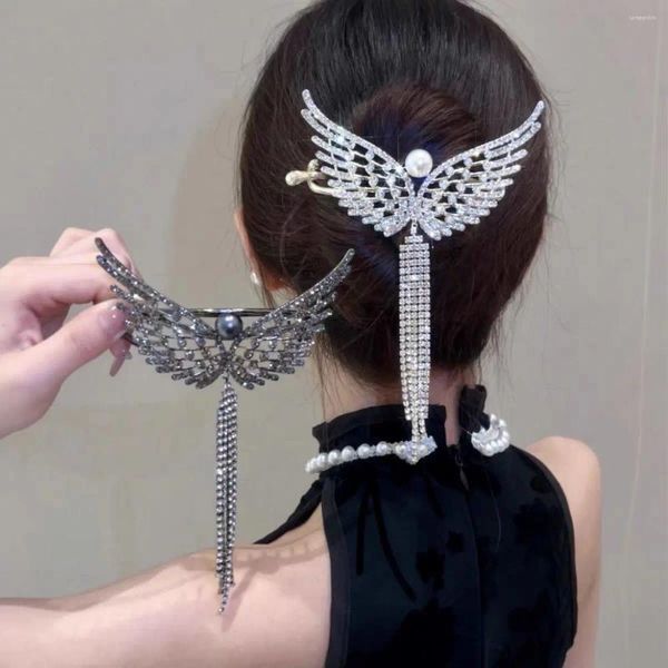 Clip per capelli Ledies Ladies Butterfly Chain Tasel Korean Rhinestone Hairpins Twist Clip Crab Women Accessori Pesta