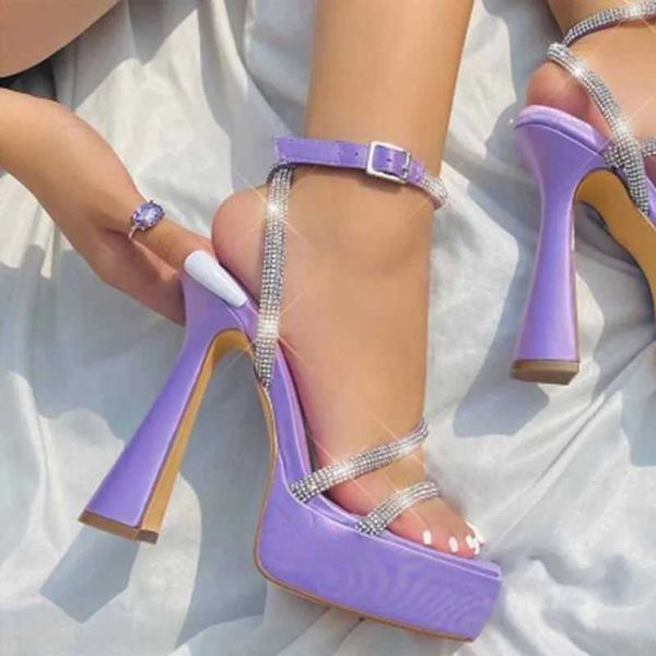 Sapatos de vestido 5 cm sandálias de salto alto para mulheres de verão Sexy strinle fivela tira de 15 cm de espessura de calcanhar alto púrpura h240423