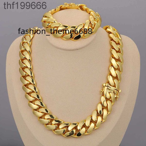 Cadena Cubana Wholesale Hip Hop Gioielli Luxury 14K 18K 24K Real Gold placcato pesante Solid Miami Cuban Link Catena Collana per uomini XYMP 5H02 RF40 RKLI