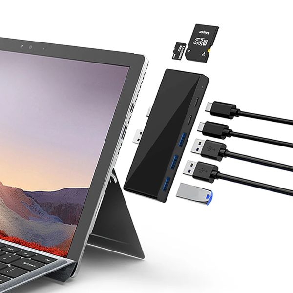 Hubs USB C Hub para Surface Pro 7 Dock Card Reader 4K HDMI RJ45 Gigabit Ethernet PD Adaptador USBC SD/TF Micro SD para Microsoft Pro7