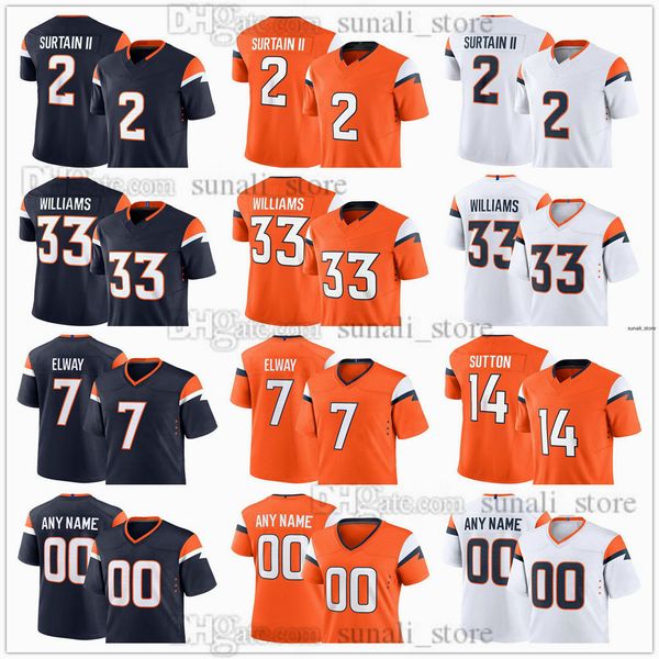 Nova Jerseys para 2024 Football 2 Pat Surtain II 14 Courtland Sutton 33 Javonte Williams 19 Marvin Mims Jr.