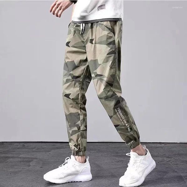 Calça masculina 2024 Spring/verão Trabalho de trabalho Camuflagem Leggings lce Silk Youth Fashion Fashion Casual Versátil respirável