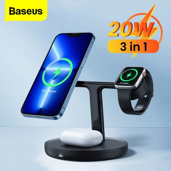 Зарядные устройства Baseus 3 в 1 магнитное беспроводное зарядное устройство подставка для iPhone 14 13 12 Pro Airpods Телефон быстро зарядка станция для Apple Watch 8 7