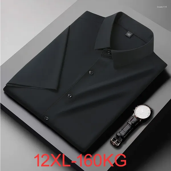 Camisas masculinas Camisas de alta qualidade Plus Tamanho 12xl Homens de seda de seda de seda curta Camisa formal Wedding Work Work 10xl 54