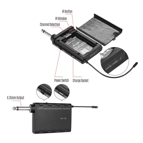 Saxophon Baomic BM12/V2 Professionelles UHF -Mischinstrument -Instrument -Mikrofonsystem Empfängertransmitter 16 Kanäle für Saxophonhorn