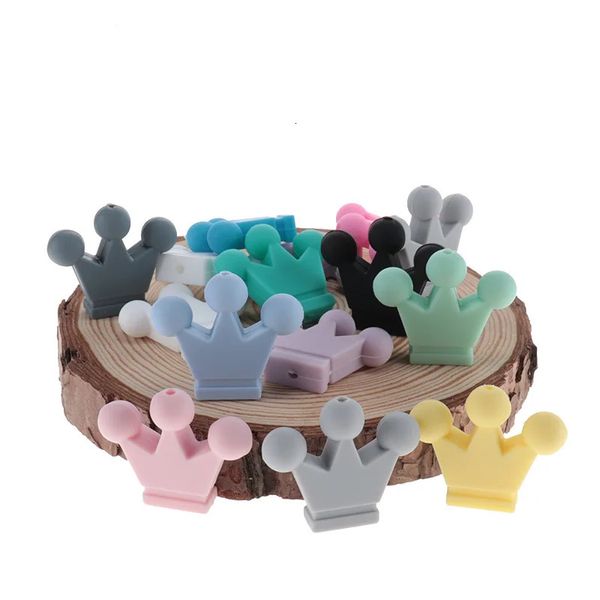 50pcs silikon taç boncuklar bebek teether kolye boncuk bebek çiğneme mücevher aksesuarları gıda sınıfı 240415