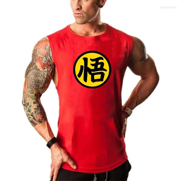 Tops cerebbe maschili logo anime giapponese Wu Font Funny Gym abbigliamento da uomo Sports Fitness giubbotto da bodybuilding Sleevelico canottiere muscolari