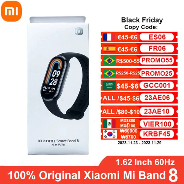 Браслеты Оригинальный Xiaomi Mi Band 8 Smart Bracelet 1.62 AMOLED Screen 60 Гц Фитнес Трайтер Сминь