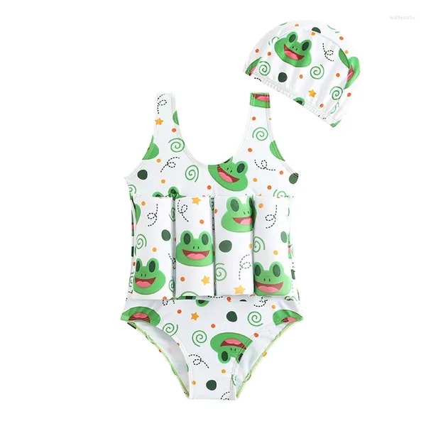 Costumi da bagno da bagno da bagno da bagno baby costume galleggiante da bagno carino una ragazza di stampa animale una ragazza con bastoncini rimovibili per galleggiante per ragazze