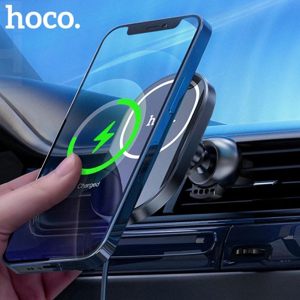 Зарядные устройства Hoco Новое магнитное беспроводное автомобильное зарядное устройство для iPhone 12 Pro Max 12 Mini 15W Magnetic Fast зарядка автомобильного телефона Airvent