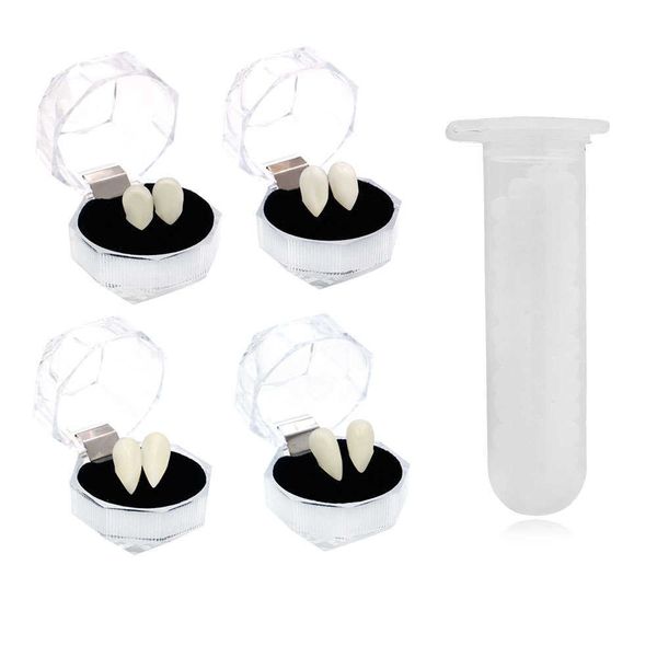 Denture Halloween Conjunto com 4 tamanhos Caixa de resina de próteses Vampire 5G Partícula Hot Melt adesivo