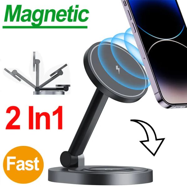 Caricabatterie 2 in 1 Strong Caricatore wireless magnetico per iPhone 14 13 12 Pro Max Fast Charging Station per Apple Watch 6 7 AirPods Pro