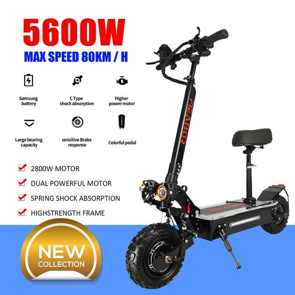 Elektrischer Roller Erwachsener Dual Motor 11 Zoll Off -Straßenreifen schnelle Geschwindigkeit 60 V 5600W Neu