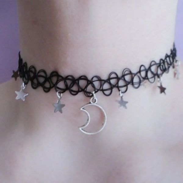 Collane Moon and Stars Necklace Tattoo Choker Grunge Choker