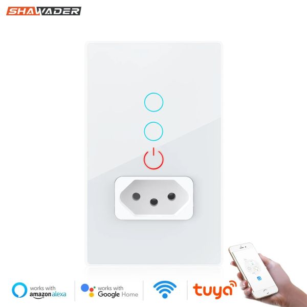 Fişler Wifi Akıllı Tuya Brezilya Paralel Işık Anahtarı Duvar Soketi Brezilya Fiş Brasil Outlet Cam Panel Akıllı Alexa Google Home