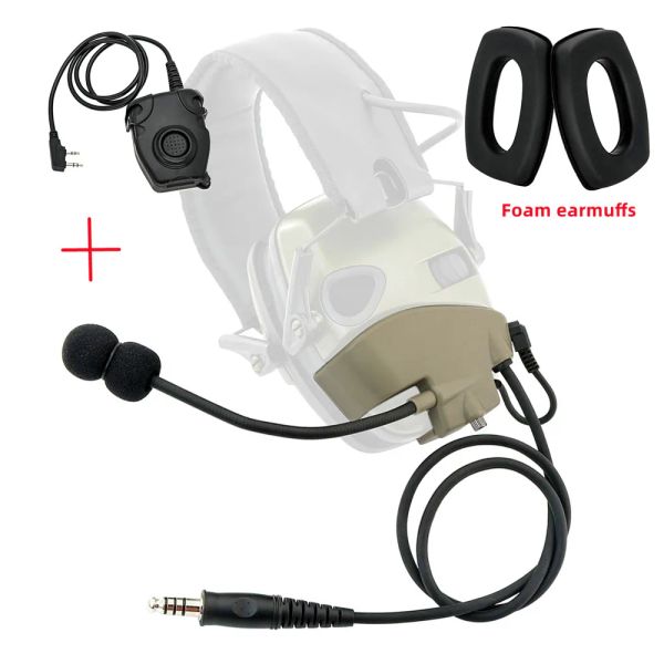 Acessórios Kit de microfone tático de fone de ouvido Tactical com ptt ptt bastões de ouvido para Howard Leight impactam o fone de ouvido de caça ao ar livre de esportes ao ar livre