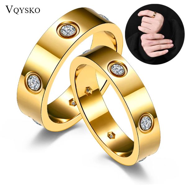 Bandas Moda Screw Wedding Wedding Zircon Ring for Women Simple Aço inoxidável de ouro rosa cor de ouro Acessórios de festa de festas