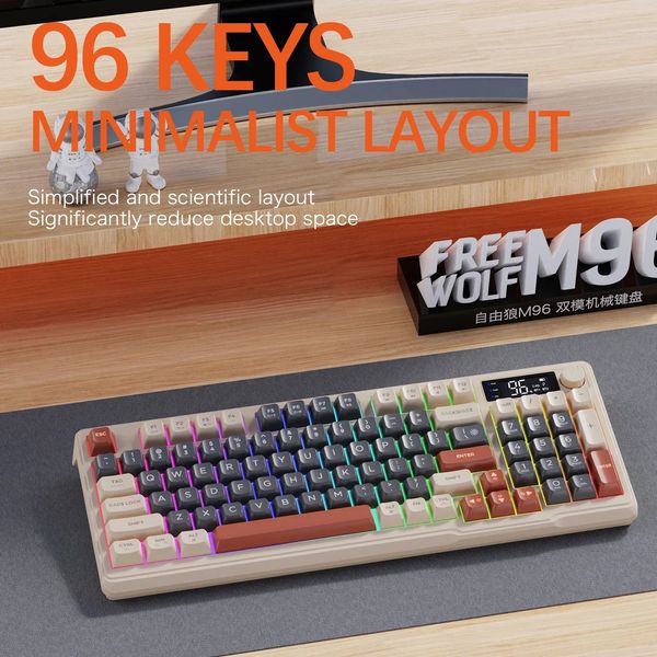 M96 Teclado sem fio Bluetooth Lobo livre Gaming DualModemulvice ConnectionElectrônico Screen Ergonomics 240418