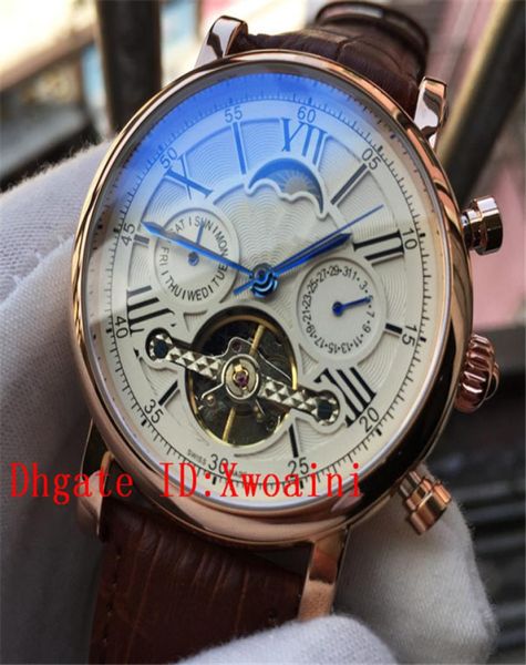 Top Brand Brand Luxury Tourbillon Scheletro Orologi meccanici automatici Mano Orologio da polso Colcelli in pelle marrone militare Orologio oro orologio GI3100010