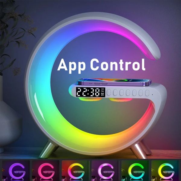 Şarj Cihazları Saat Kablosuz Şarj Cihazı Uygulama Kontrolü RGB Gece Işık Atmosfer Uyku Yardım Lambası Hoparlör İPhone Samsung için Şarj İstasyonu