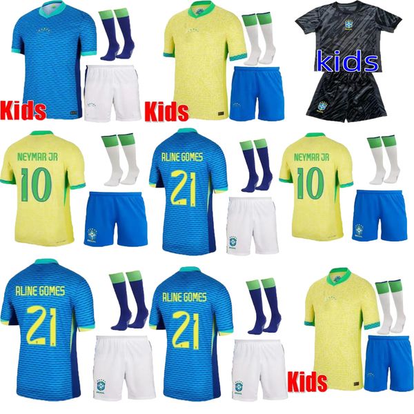 24/03/25 Brasile Maglie da calcio di abbigliamento per bambini classici L.Paqueta Neymar Vini Jr.23 P.Coutinho Shirt da calcio G.Jesus T.silva Bruno G. Pele Casemiro Set di bambini