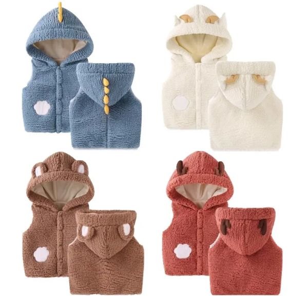 Schichten Winter Baby Jungen Mädchen Westen süße Kinder warme Jacke Baby Oberbekleidung Feste Farbe mit Ohrhütte ärmellose Westen Jacke