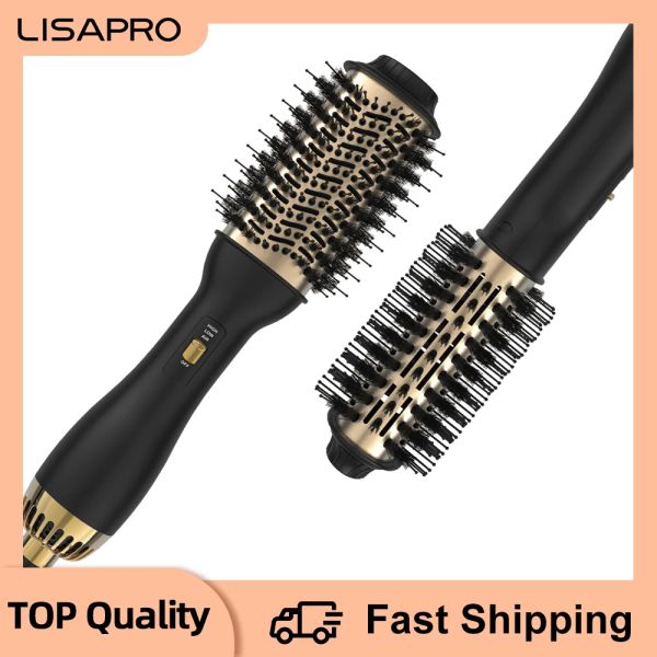 Trockner Lisapro Elegant schwarz goldener Heißluftpinsel 2.0 Einschritt Haartrockner Pinsel und Styler Volumizer Multifunktionaler Föhnpinsel