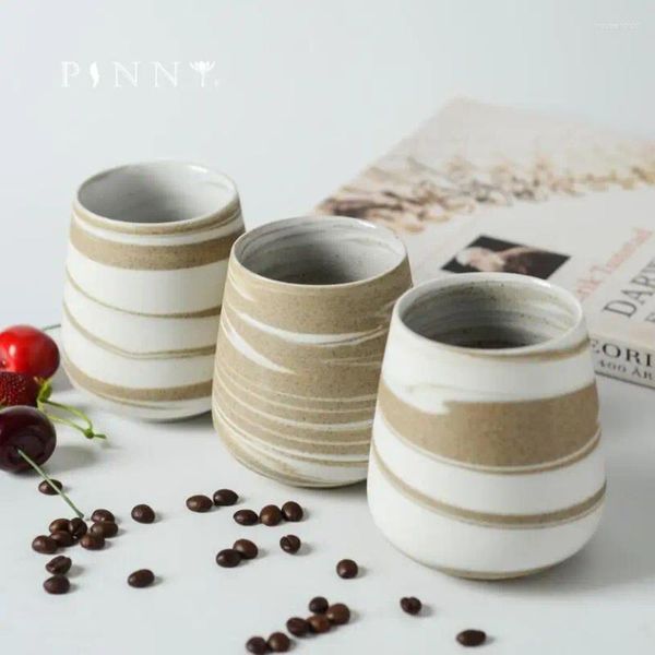 Чайные чашки Pinny 400 мл ретро японский стиль кофейный чашка керамика с чашками для чашек для пигментированной пигментированной пигментированной пигментной посуды