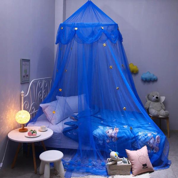 Conjunto Baby Berço Mosquito Criança Blue Star Dreamy pendurou laca cúpula de cães de capa Valância de cama de barraca Decoração do quarto da menina