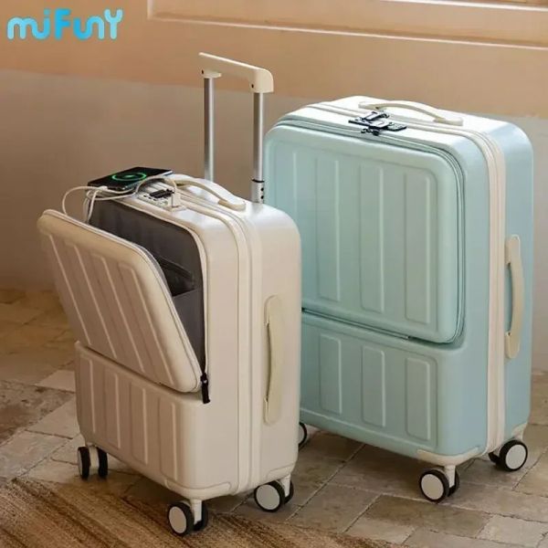 Gepäck Mifuny Front Open Passwort Gepäck mit USB -Schnittstelle Pull Rod Trunk Travel Koffer tragen weiter Gepäck mit Rädern Box