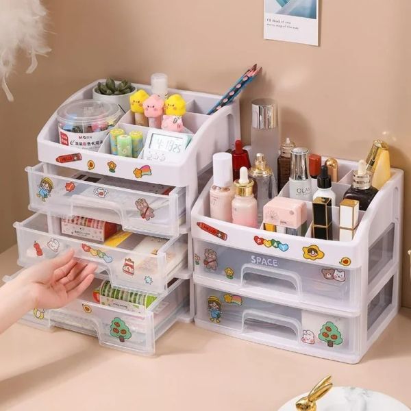Bins kosmetische Aufbewahrungsbox Make -up -Schubladen Organizer Lagerregal Lippenstift Oberflächenklappe Speicher Rack Desktop Sundies Storagesbox