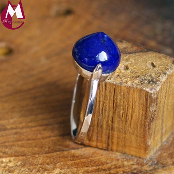 Ringe elegante Lapis Lazuli Ringe 100% 925 Sterling Silber Vintage Natursteinfinger Ringe für Frauen Punk Hochzeitsgeschenk Schmuck SR51