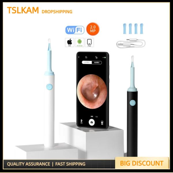 Telecamere da 3,9 mm da 5,0 MP Otoscopio wifipoppopico con fotocamera wireless auricolare auricolare endoscopio LED luminoso rimozione della cera luminosa ispezione pulita Android iOS