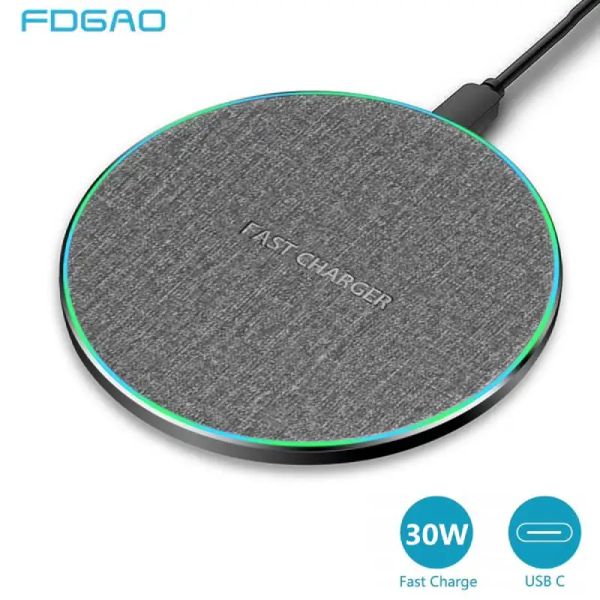 Chargers 30W Wireless Charger Pad para iPhone 14 13 12 11 Pro Max x 8 Plus Samsung S22 S23 Chargers Indução Estação de Dock de carregamento rápido