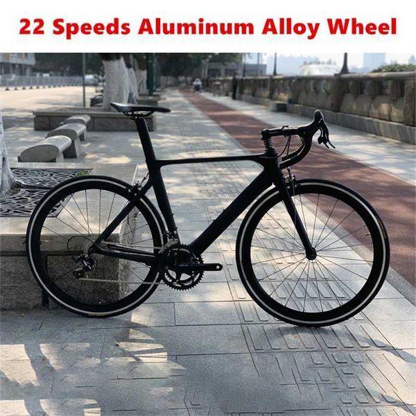 Bikes Bike in fibra di carbonio Bike Racing Hub Wheel 22 Speed 700c C-Brake 11-28T Flywheel 50-34T Crankset 50mm RIM Hight Hight Hight Curved Handlebar Y240423