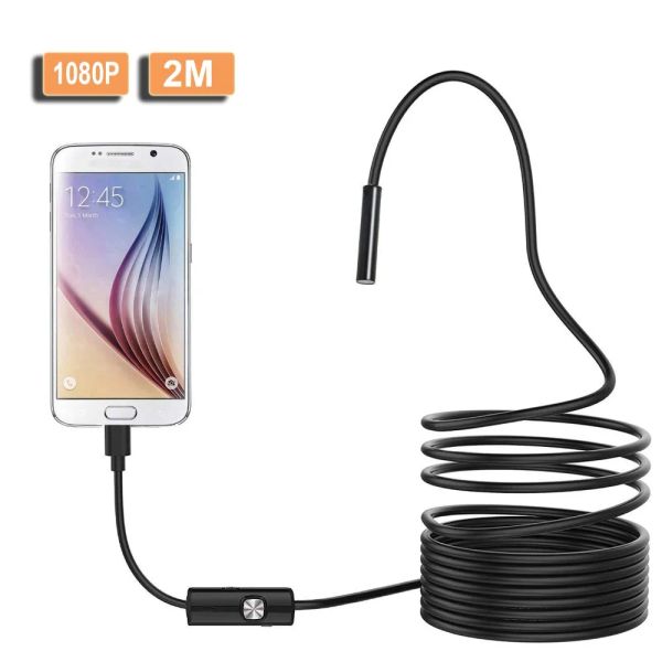 Câmera de endoscópio USB de câmeras HD 1080p 8mm 2m de inspeção flexível de espreitoscopia de serpente semirigiada 8LED para PC Android