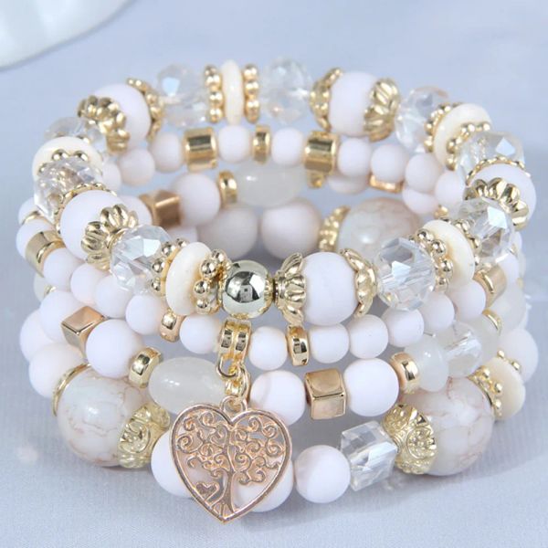 Strands Diezi Bohemian White Crystal Perle Strand Braccialette per donne Girls Ethnic Tree of Life Charm Wrap Bracciale Pulseira femminina