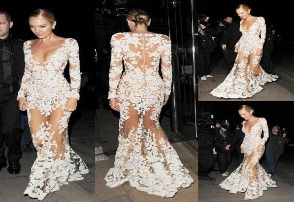 Zuhair Murad Mermaid Prom Kleider applikum reine tiefe v -Necke Illusion Langarm sexy Abschlussball roter Teppich Kleider Abend W9695868