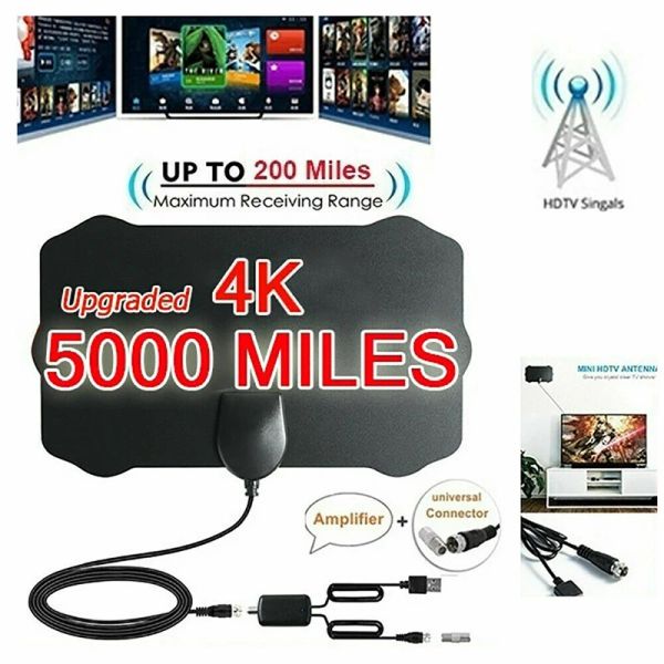 Alıcılar 4K Yüksek Kazanç HD TV DTV Kutusu Dijital TV Anten Eu Fiş 5000 mil Booster Aktif Kapalı Hava HD Düz Tasarım