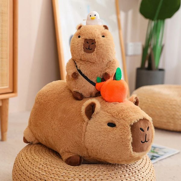 Capybara Plüschspielzeugsimulation Capibara mit Früchten Flauschige Puppen -Stofftiere Bubble Anhänger Lustiges Kinder Geschenk für Weihnachten 240420