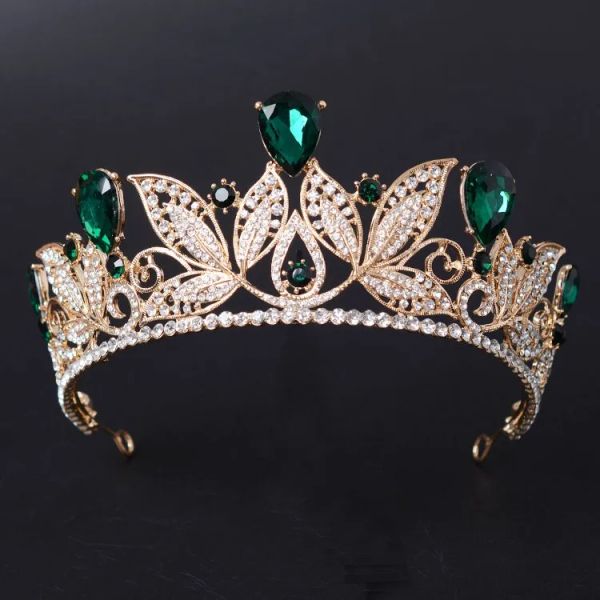 Takı Vintage Yeşil Kırmızı Rhinestone Gelin Tiara Fashion Altın Diadem Kadınlar İçin Altın Diadem, Gelinlik Saç Takı Prenses Taç Aksesuarları
