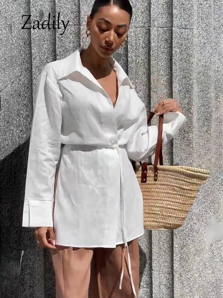 Camicette femminili Zadily 2024 Summer Women White Cotton Line Shirt Casualmente Trote lunghe lunghe time sciolte da donna abbigliamento da donna.