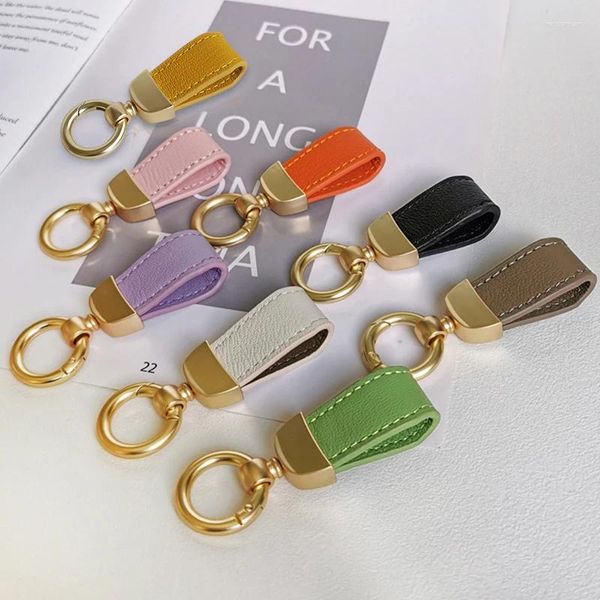 Chaves -chave de couro genuíno da cadeia de chaves para homens homens de casca de carneiro Diy Bag Pinging Keychain Acessórios de joias