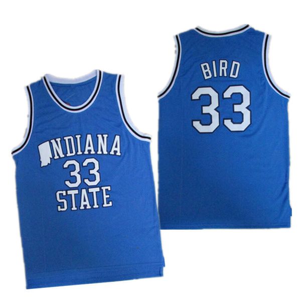 Testros masculinos NCAA Indiana State University #33 Jersey azul de pássaro