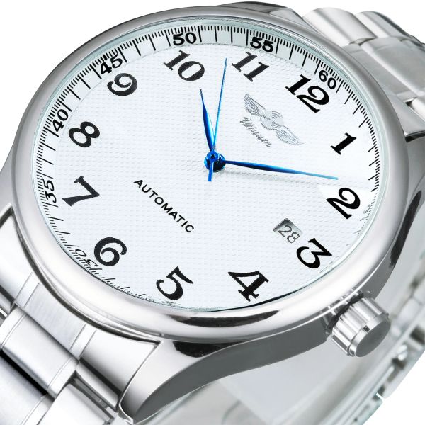Relógios vencedores minimalistas relógio automático para homens Ponteiros azuis Top marca Brand Business Business Watches Mechanical Watches Strap Strap Relógio